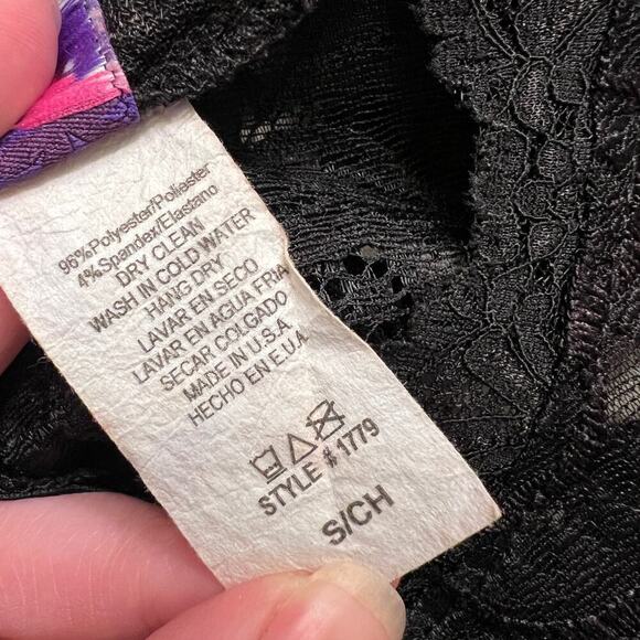 VINTAGE 90s Lace Mini Bodycon Dress sz Small XS Black Witchy Gothic 1/2 Sleeve - Picture 9 of 9